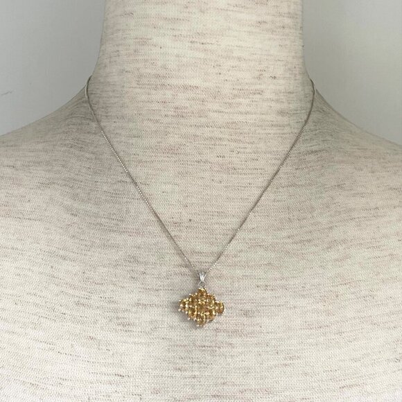 Sterling Silver 925 Prong Set Multi Gemstone Citrine Cluster Pendant Necklace - Picture 2 of 16